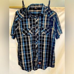 Men's Black and Blue Plaid Shirt No Fear size XL